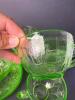 Green Depression Uranium Glass Cups and Saucers Featuring Assorted Patterns - 8