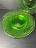 Green Depression Uranium Glass Dessert Swirl Pattern Plates - 3