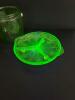 Green Depression Uranium Glass Cameo Cookie Jar No Cover And Divided Dish - 9