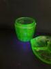 Green Depression Uranium Glass Cameo Cookie Jar No Cover And Divided Dish - 10