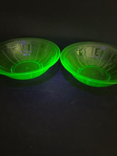 Pair Green Anchor Hocking Uranium Glass Bowls