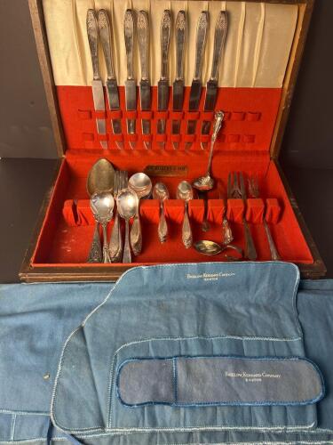Silverplate Flatware In Case With Fabric Holders