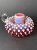 Fenton Hobnail Opalescent Cranberry Glass Chamberstick