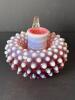 Fenton Hobnail Opalescent Cranberry Glass Chamberstick - 2