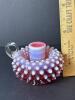 Fenton Hobnail Opalescent Cranberry Glass Chamberstick - 8