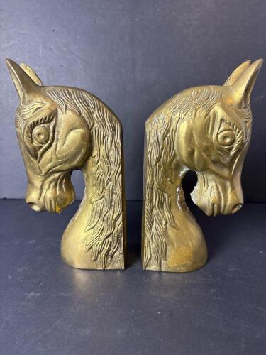 Pair of Brass Horse Head Bookends in the Manner of Mid-Century Modern
