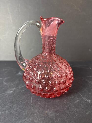 Ruby Hobnail Glass Cruet with Clear Handle