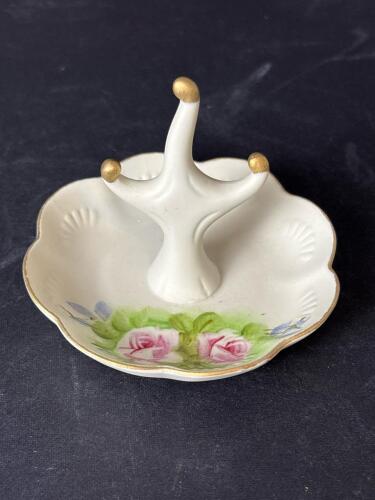 Porcelain Ring Holder With Hand-Painted Rose Motif