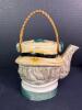 Japanese Majolica-Style Figural Teapot with Wicker Handle - 3