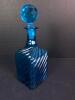 Blue Ribbed Glass Decanter With Stopper - 2