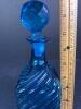 Blue Ribbed Glass Decanter With Stopper - 6