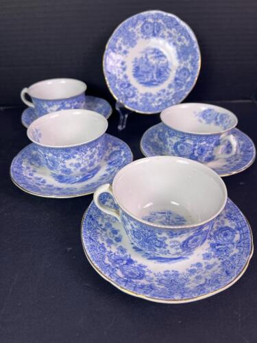 Ridgway Blue Transferware Cups and Saucers