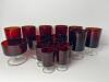 Fifteen Ruby Red Stemmed Glasses with Clear Bases Marked France
