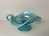 Blue Opalescent Glass Compote With Scalloped Edge
