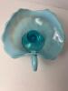 Blue Opalescent Glass Compote With Scalloped Edge - 2