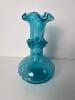 Blue and White Art Glass Vase With Ruffled Rim
