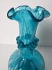 Blue and White Art Glass Vase With Ruffled Rim - 2