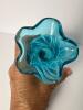 Blue and White Art Glass Vase With Ruffled Rim - 3