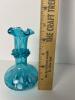Blue and White Art Glass Vase With Ruffled Rim - 6