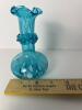 Blue and White Art Glass Vase With Ruffled Rim - 7