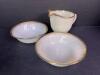 Fire-King White Milk Glass Creamer and Bowls with Gold Trim