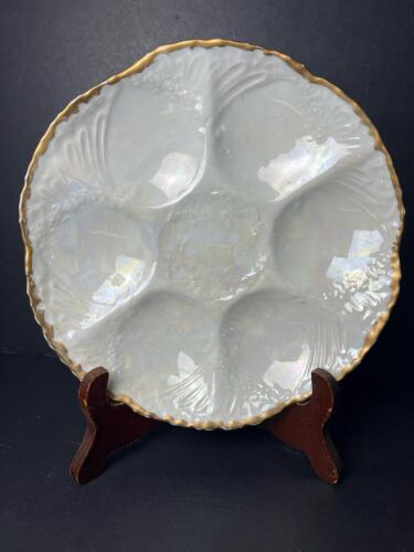 Weimar Germany Iridescent Oyster Plate with Gilt Trim