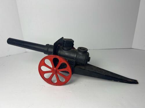 Cast Iron Cannon with Red Spoked Wheels