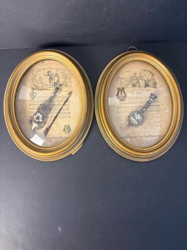 Pair of Sungott Art Studios Framed Miniature Musical Instrument Plaques