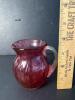 Cranberry Art Glass Pitcher With Clear Ribbed Handle - 2