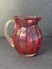 Cranberry Art Glass Pitcher With Clear Ribbed Handle - 4