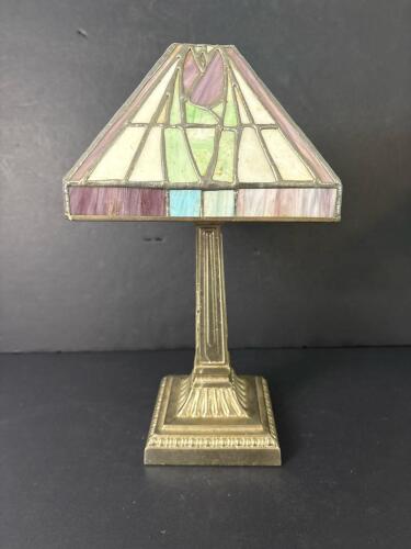 Stained Glass Style Votive Candle Table Lamp with Brass-Style Base