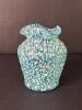 Very Small Blue Spatter Glass Vase With Ruffled Rim
