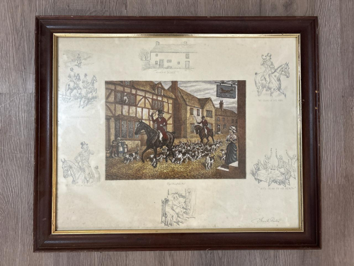 Framed Print by Frank Paton with Equestrian Hunting Scene, 23" x 19"