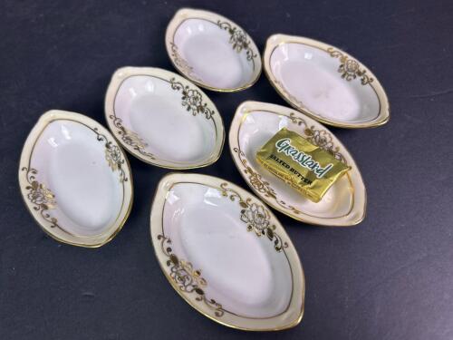 Hand Painted Nippon-Style Porcelain Butter Pats with Gold Floral Trim