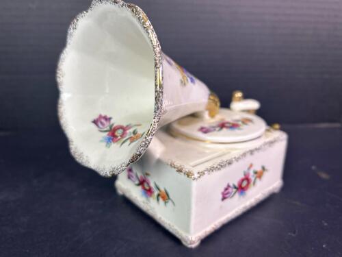 Porcelain Gramophone-Style Floral Music Box