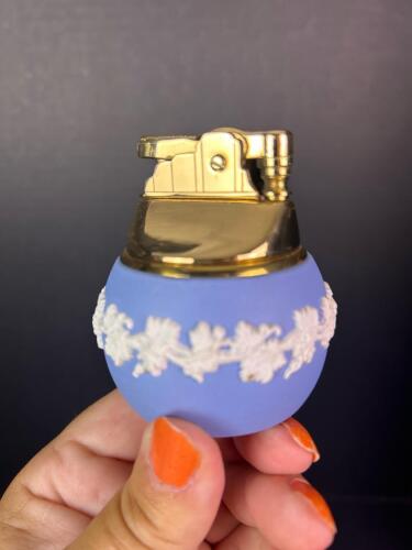 Wedgwood Blue Jasperware Table Lighter with Brass Top
