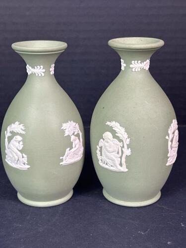 Pair of Light Green Wedgwood Jasperware Vases Neoclassical-Style