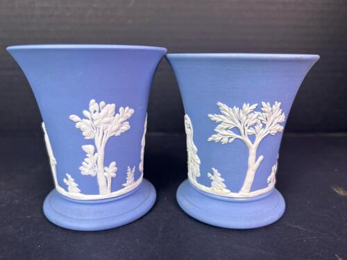 Pair of Wedgwood Blue Jasperware Vases in Neoclassical Style