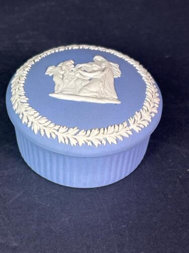 Wedgwood Blue Jasperware Trinket Box with Classical Relief