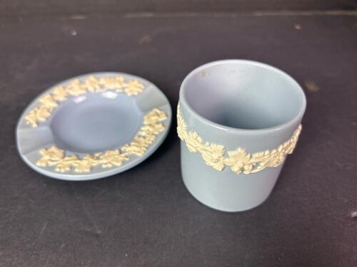 Wedgwood Blue Jasperware Small Cup and Ashtray in Classical Style