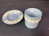 Wedgwood Blue Jasperware Small Cup and Ashtray in Classical Style