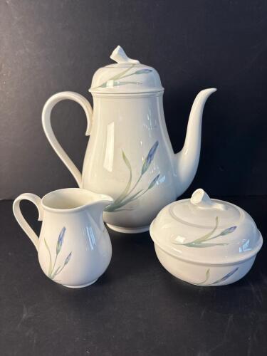 Christopher Stuart Iris Bone China Coffee Pot, Creamer, Sugar Bowl