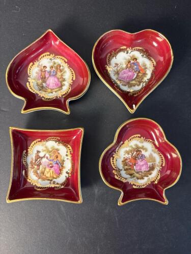 Four Limoges Porcelain Dishes with Gilt and Romantic Scenes