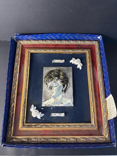 Princess Diana Sterling Silver Relief Plaque in Ornate Frame, 14.5"x 16.5"