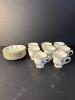 Clarence Bone China England Cups and Saucers, Floral Gold Trim, Set of Eight
