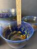 Art Glass Set of 5 Blown Glass Bowls W/ Blue & Amber Swirl Pattern - 4