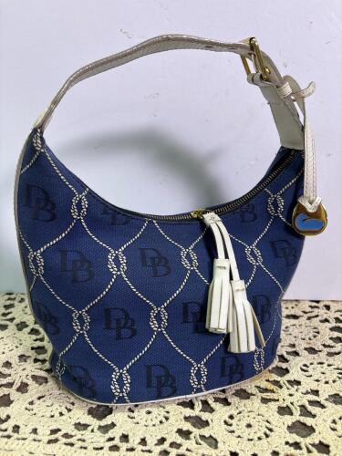 Vintage Dooney & Bourke Blue Monogram Canvas Hobo Bag