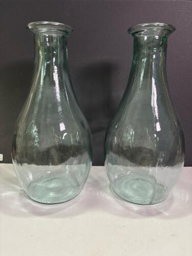 Pair of Hand-Blown Green Glass Bottles