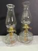 Pair of Antique Glass Oil Lamps with Clear Chimneys