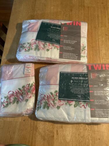 Two Twin Bed Sheet Sets With Pink Floral Pattern